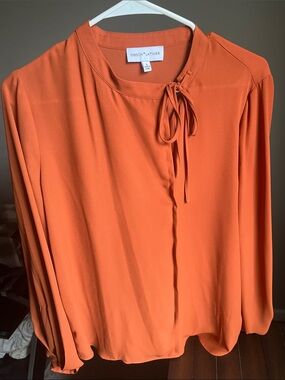 Gibson Latimer Orange Tie-Neck Long Sleeve Blouse